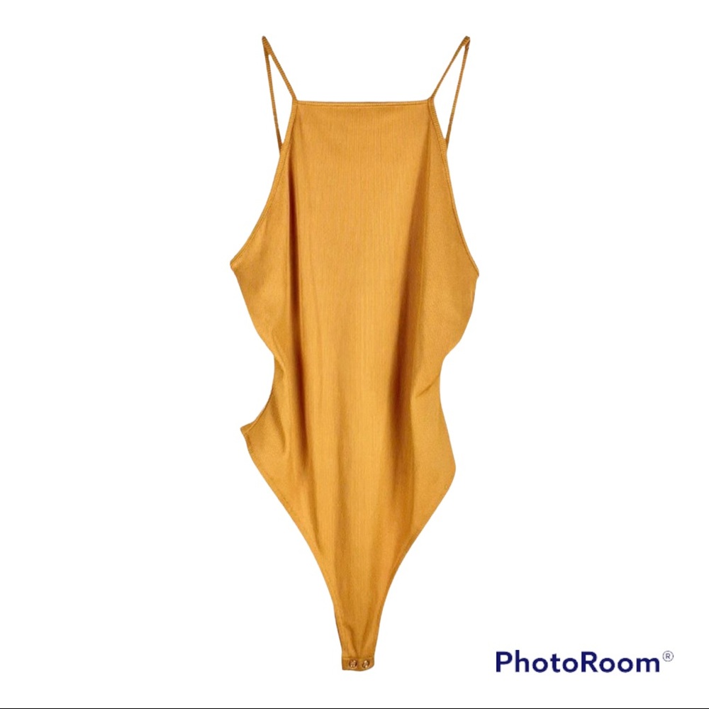 “FOREVER 21” Brand Amber Yellow, Ribbed, Spaghetti Strap, Tank Top Body Suit